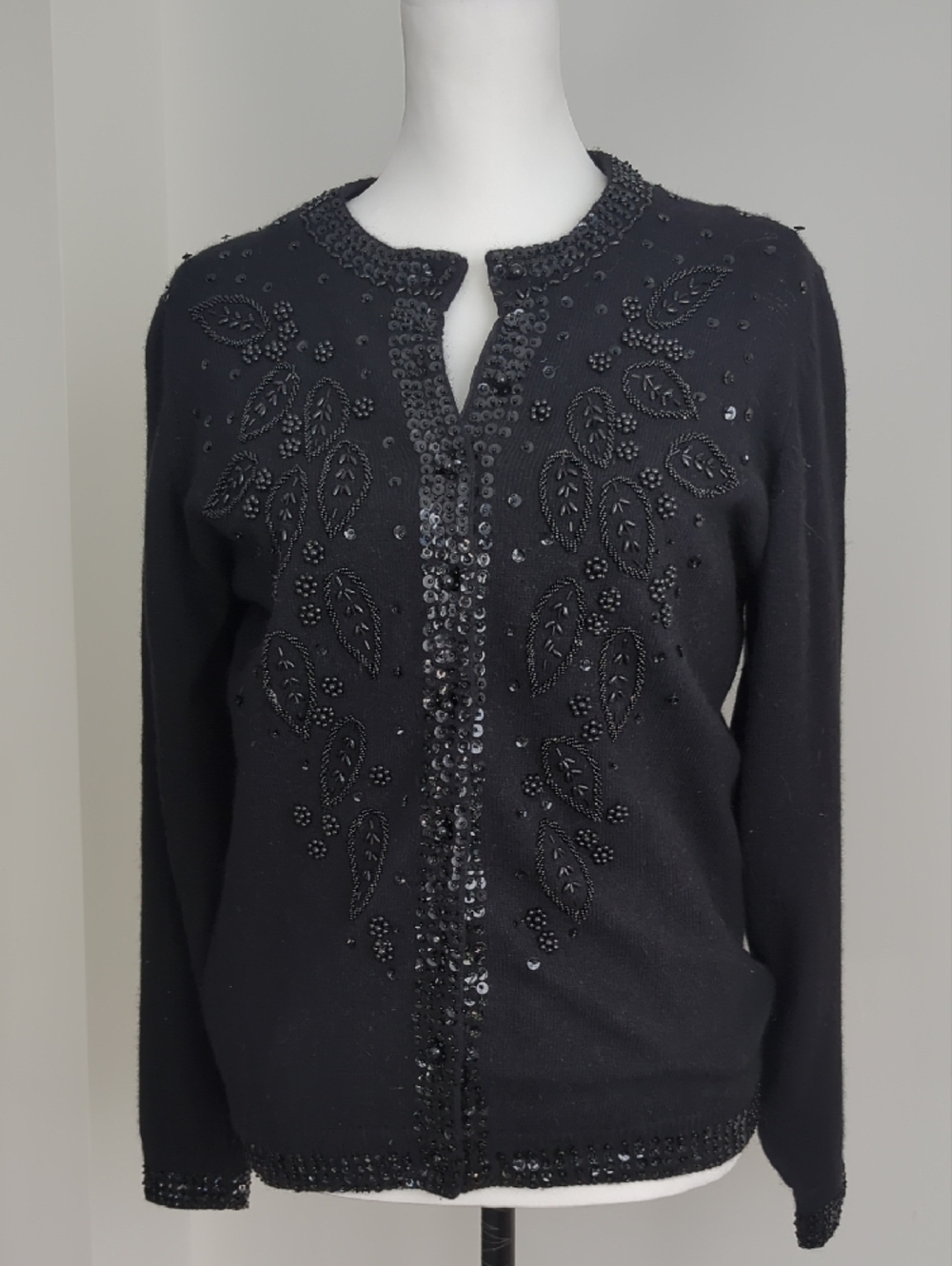 Vintage Black Beaded Leaf-Embellished Cardigan - Picture 5 of 8